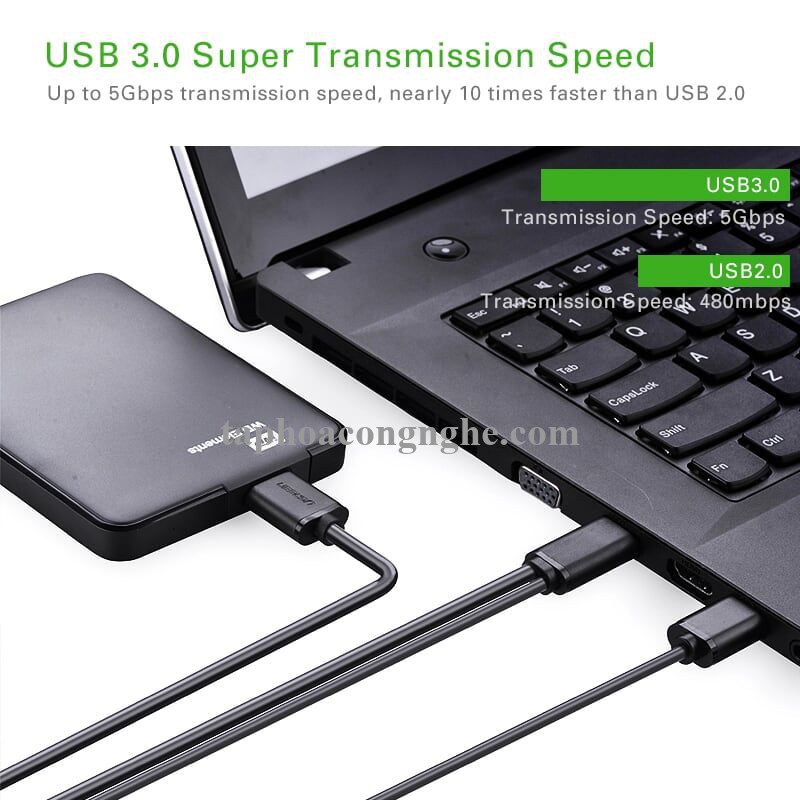 Ugreen 10898 0.5M màu Đen Cáp USB 3.0 sang MICRO USB 3.0 cho ổ cứng hỗ trợ nguồn US140 30010898
